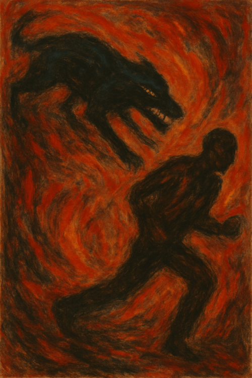 Image of a Hellhound chasing a black man.