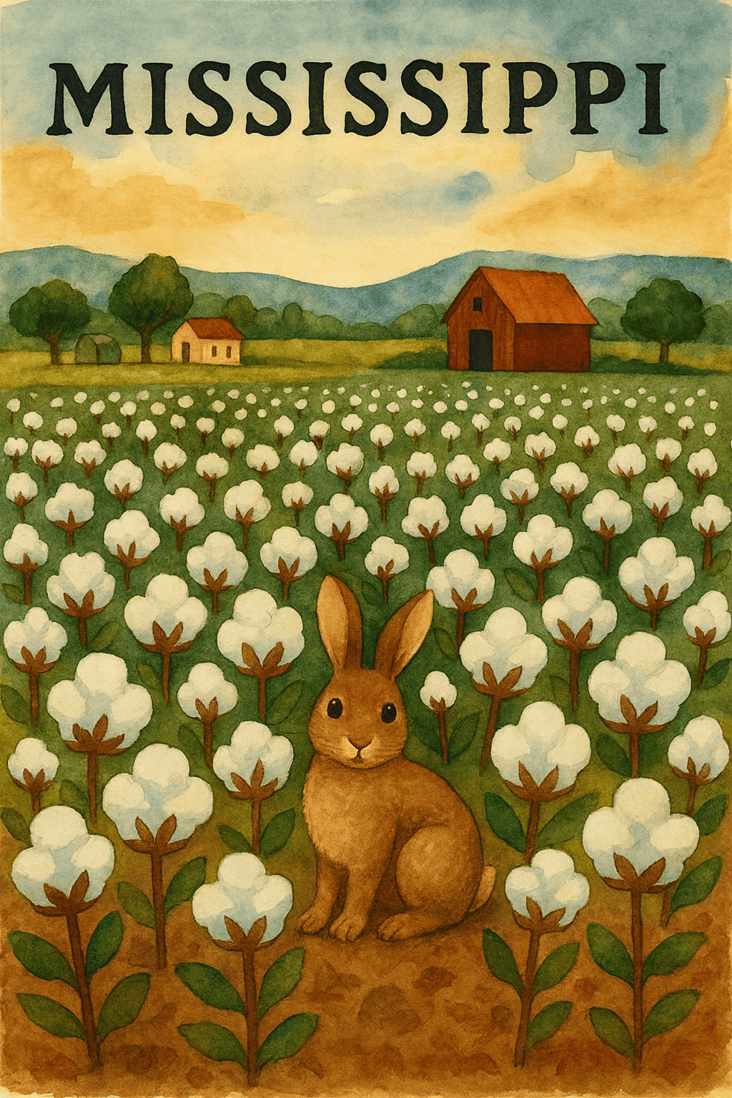 Brown Rabbit in a Mississippi Cotton Field 