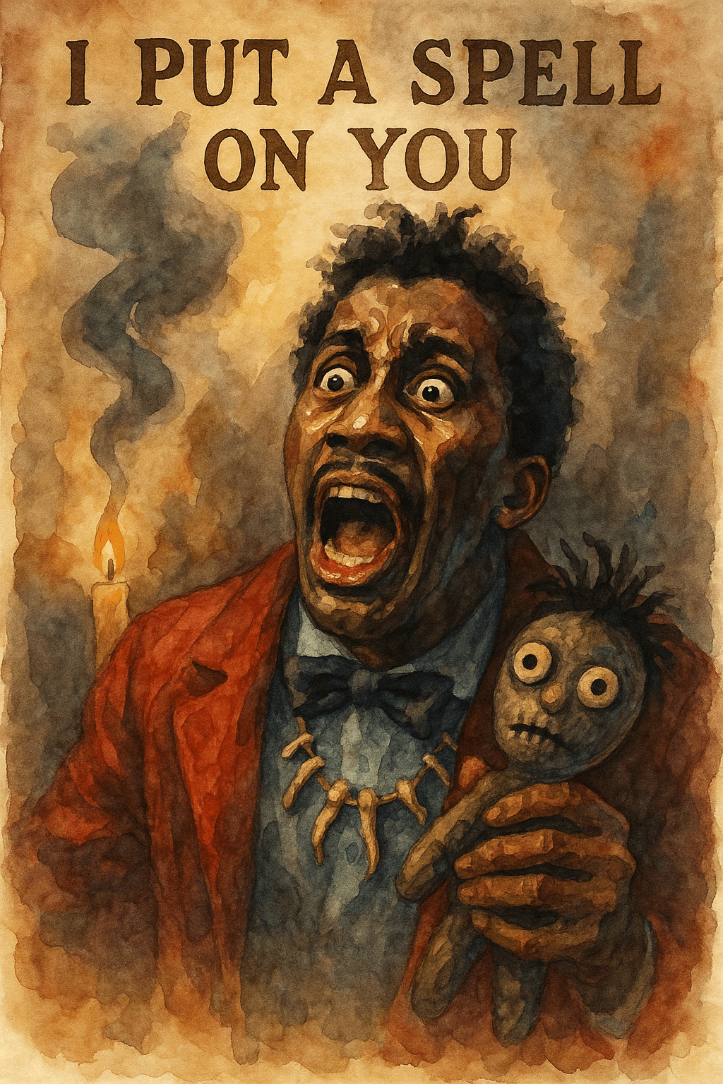 Screamin' Jay Hawkins holding a Voodoo Doll 